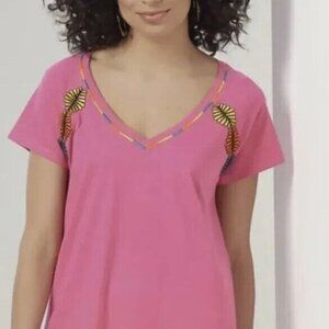 Soft‎ Surroundings Women's Short Sleeve Pink Coastline Embroidered Top SZ 3X